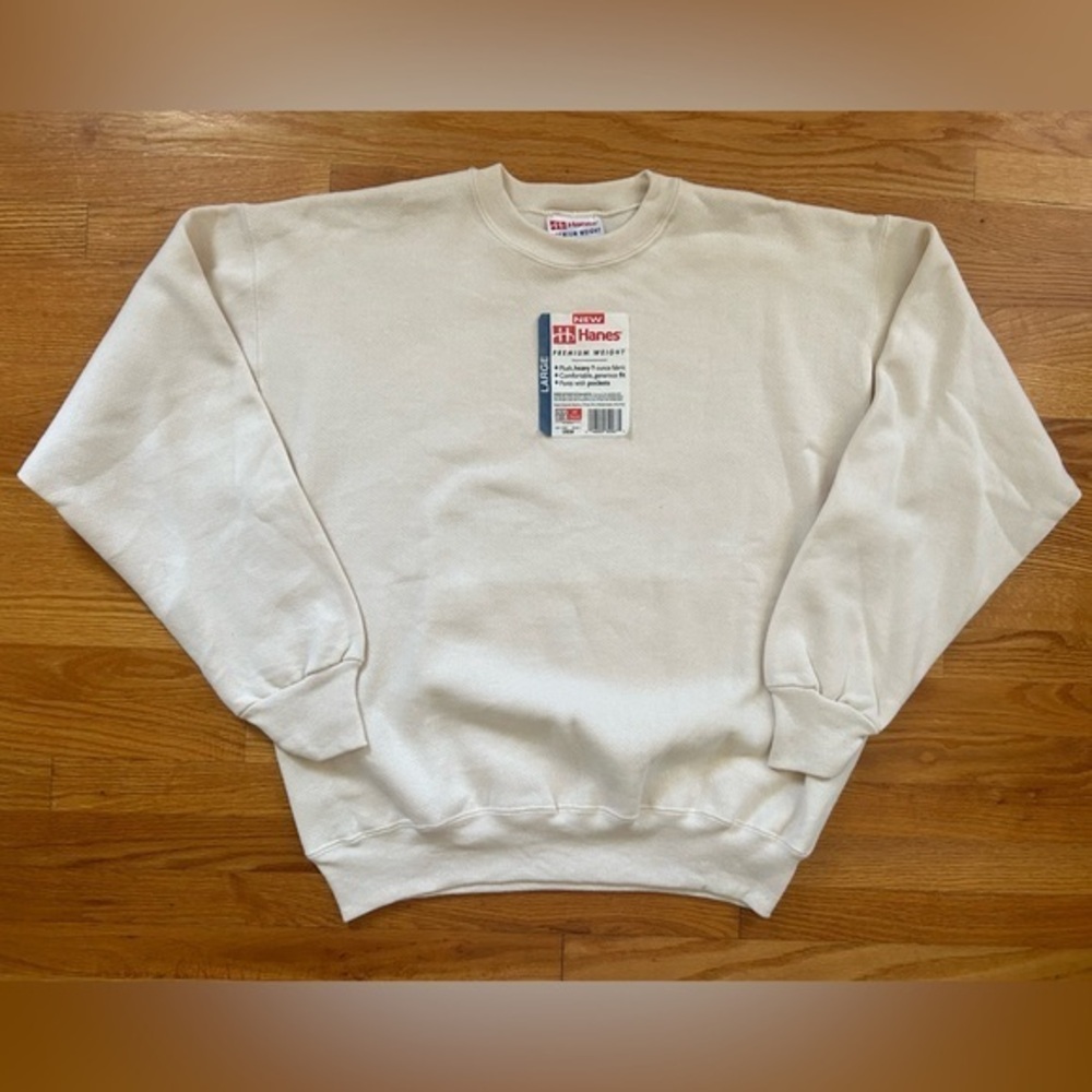 Deadstock 1990s Hanes Premium Weight Ivory Vintage Crew Neck Sweatshirt